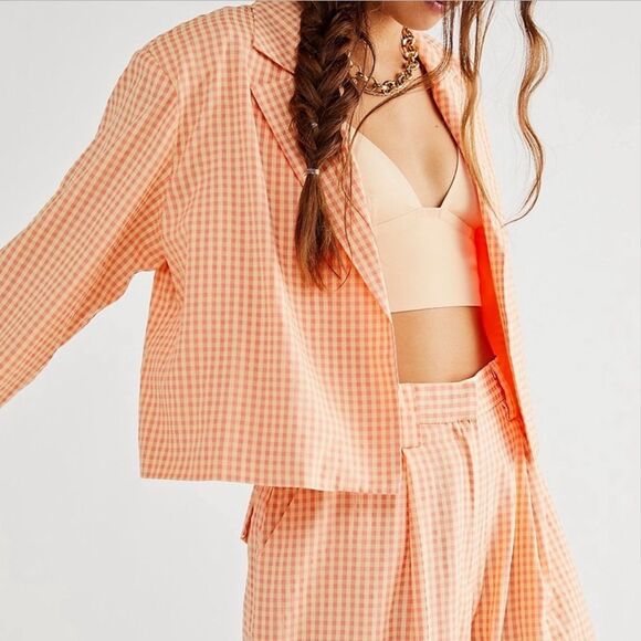 The Ragged Priest Gingham Print Blazer Jacket Orange - Picture 2 of 11